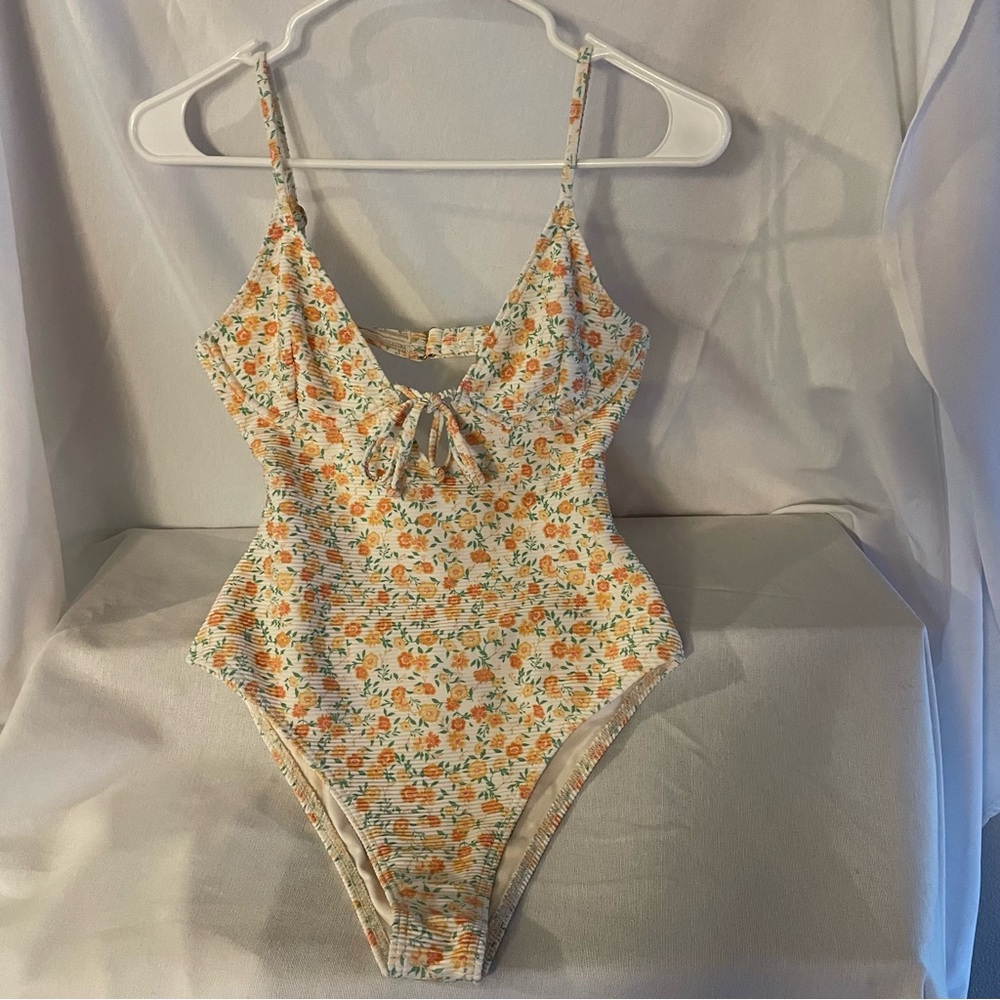Billabong Floral One Piece Swimsuit - Orange and White